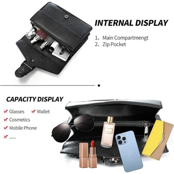 Women Leather Shoulder Bag Snake Print Crossbody Purse Square Chain Handbag - Picture 6 of 7